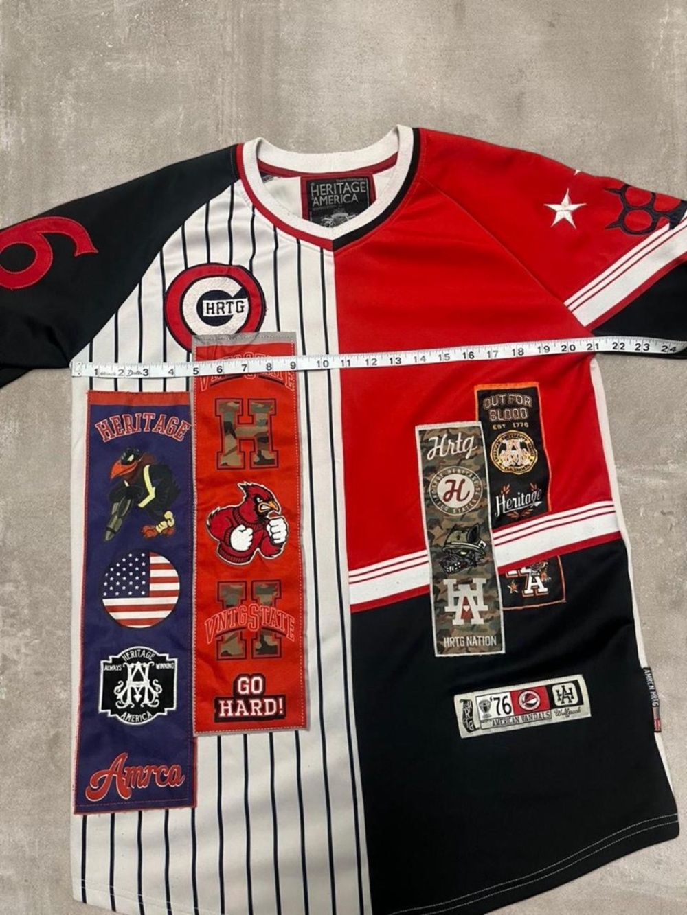 Heritage America Patchwork Graphic Shirt Vintage Style Short Sleeve Tee - Picture 4 of 6